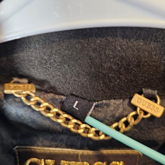 Women's Large Guess Red Wool Blend Long Trench Pea Coat Double-Breasted Military - Picture 5 of 12